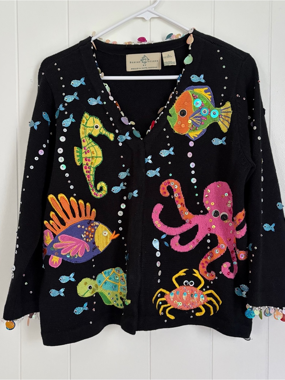 Vintage Design Options Phillip Jane Gordon Black Sea World Sweater Women’s Small